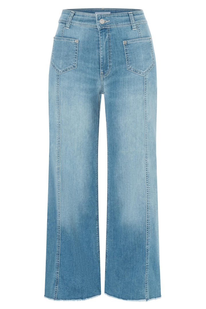 Light blue denim jeans on a white background