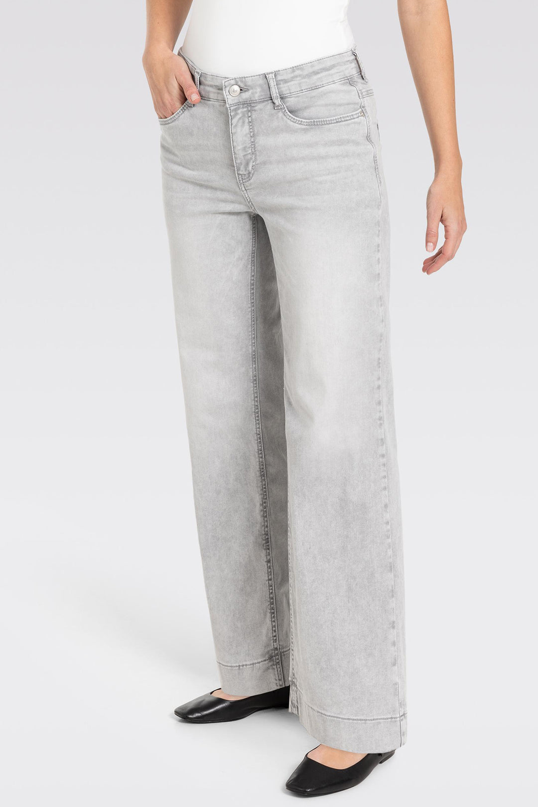 Mac Jeans Dream Wide Cropped Ash Grey Washed Denim 5438-90-0351 D322 - Olivia Grace Fashion