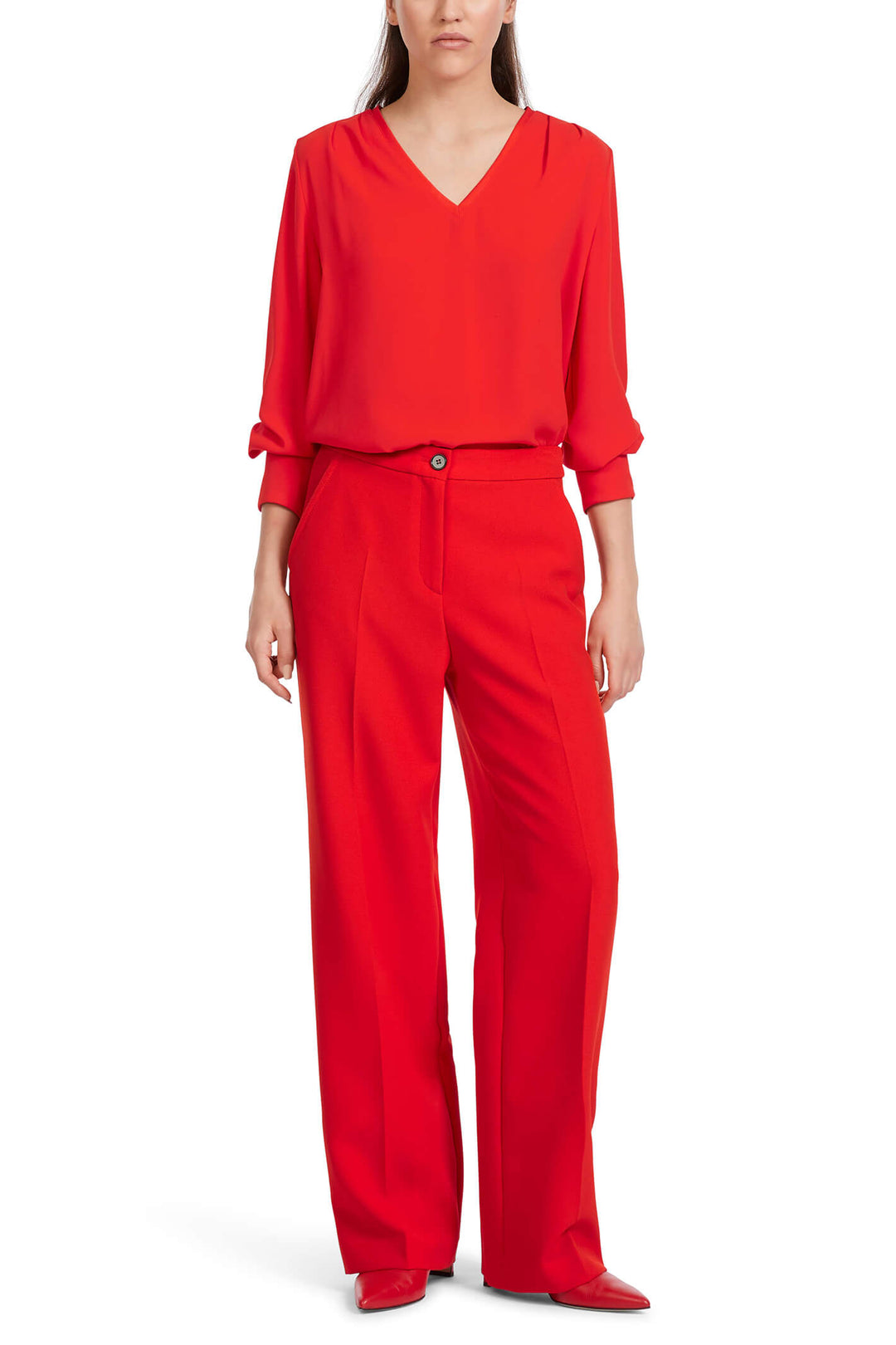 Marc Cain VC 81.52 W10 Red Wide Leg Trousers - Olivia Grace Fashion
