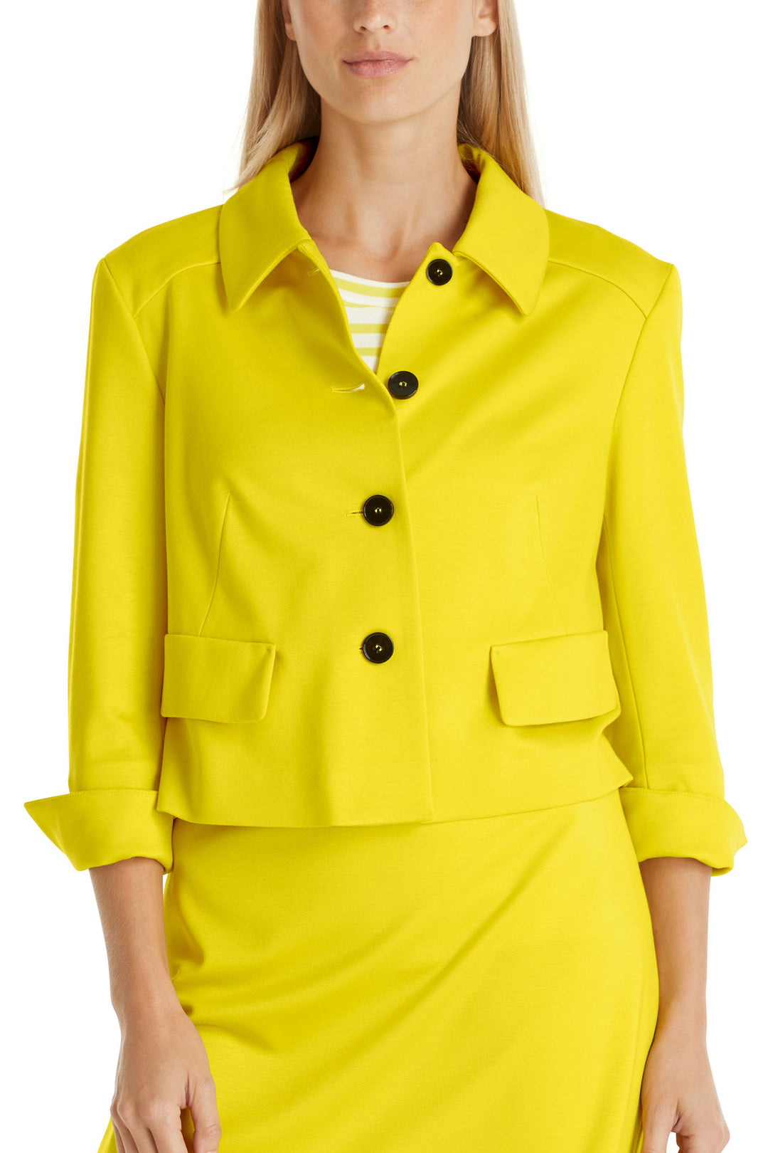 Marc Cain Additions WA 31.01 J24 431 Bright Sulphur Yellow Jersey Jacket - Olivia Grace Fashion