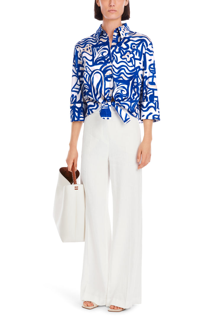 Marc Cain Blue Trip To France Print Tie Waist Shirt YC 51.38 W69 - Olivia Grace Fashion