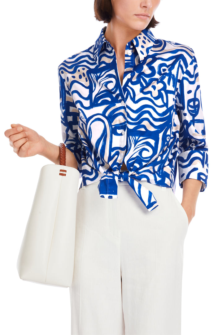Marc Cain Blue Trip To France Print Tie Waist Shirt YC 51.38 W69 - Olivia Grace Fashion