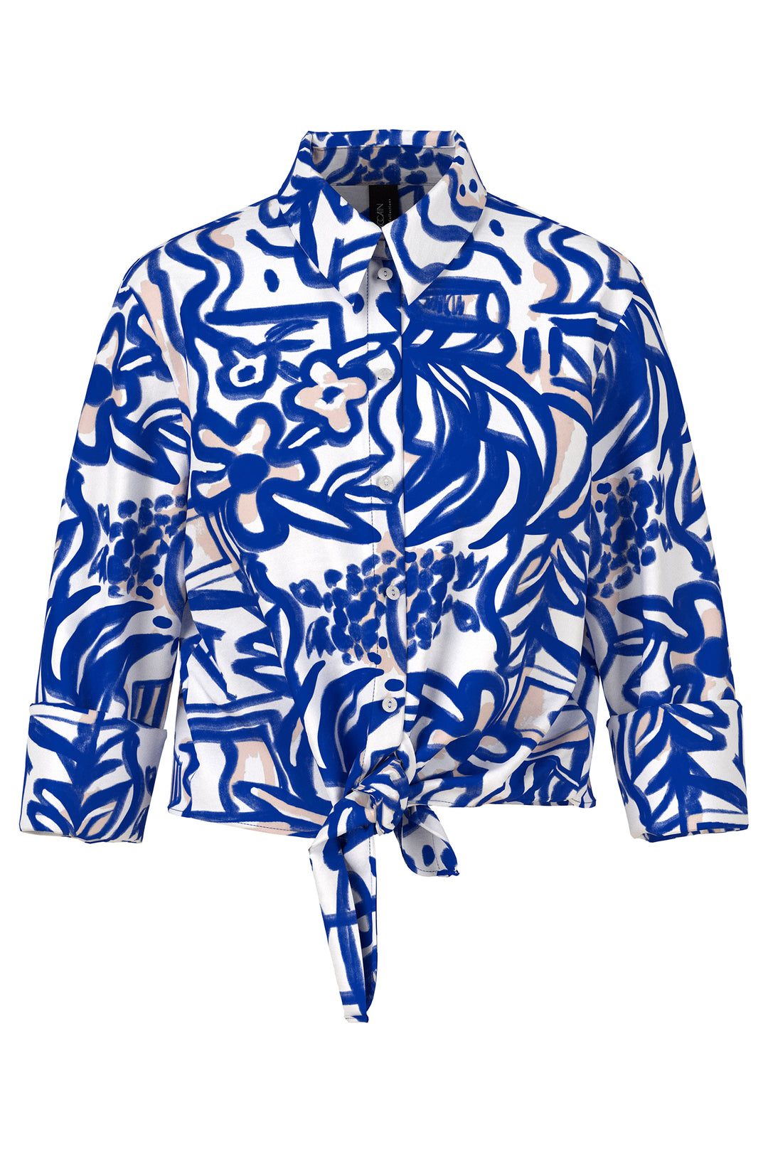 Marc Cain Blue Trip To France Print Tie Waist Shirt YC 51.38 W69 - Olivia Grace Fashion