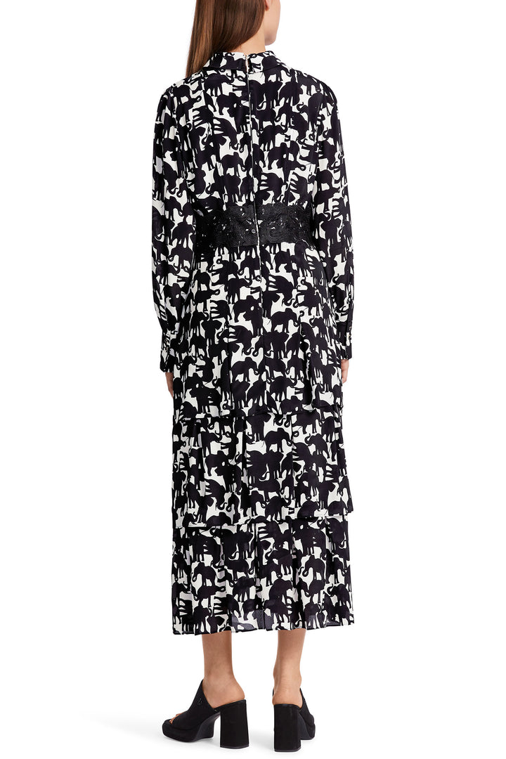 Marc Cain Collection WC 21.18 W12 910 Black White Elephant Print Dress - Olivia Grace Fashion