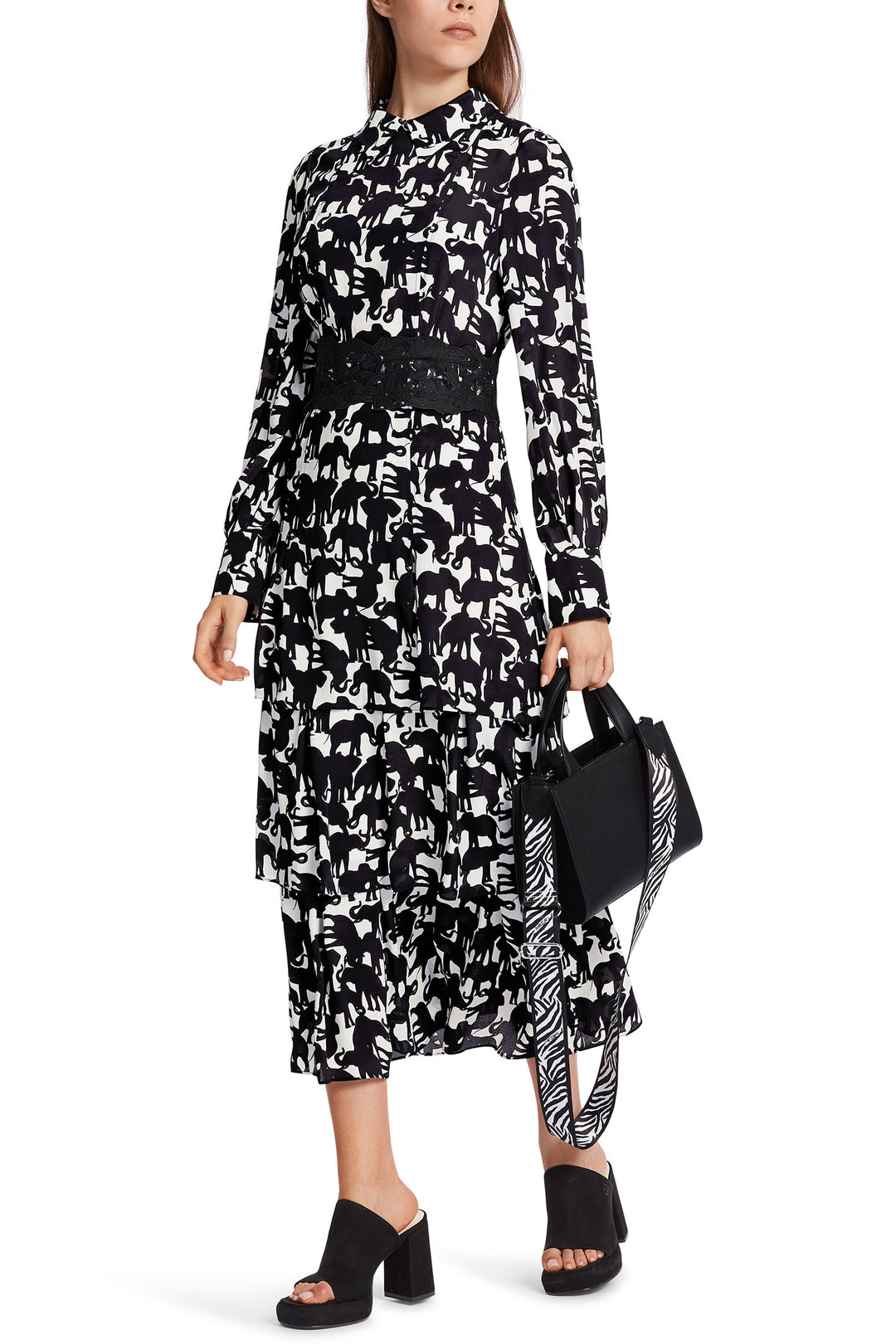 Marc Cain Collection WC 21.18 W12 910 Black White Elephant Print Dress - Olivia Grace Fashion