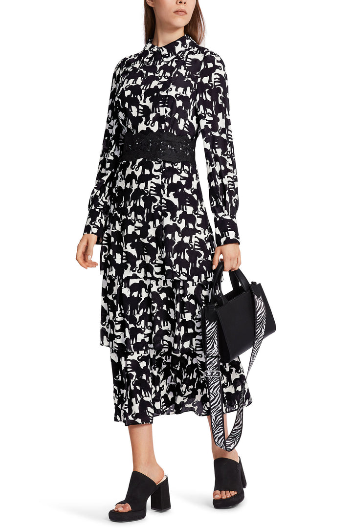 Marc Cain Collection WC 21.18 W12 910 Black White Elephant Print Dress - Olivia Grace Fashion