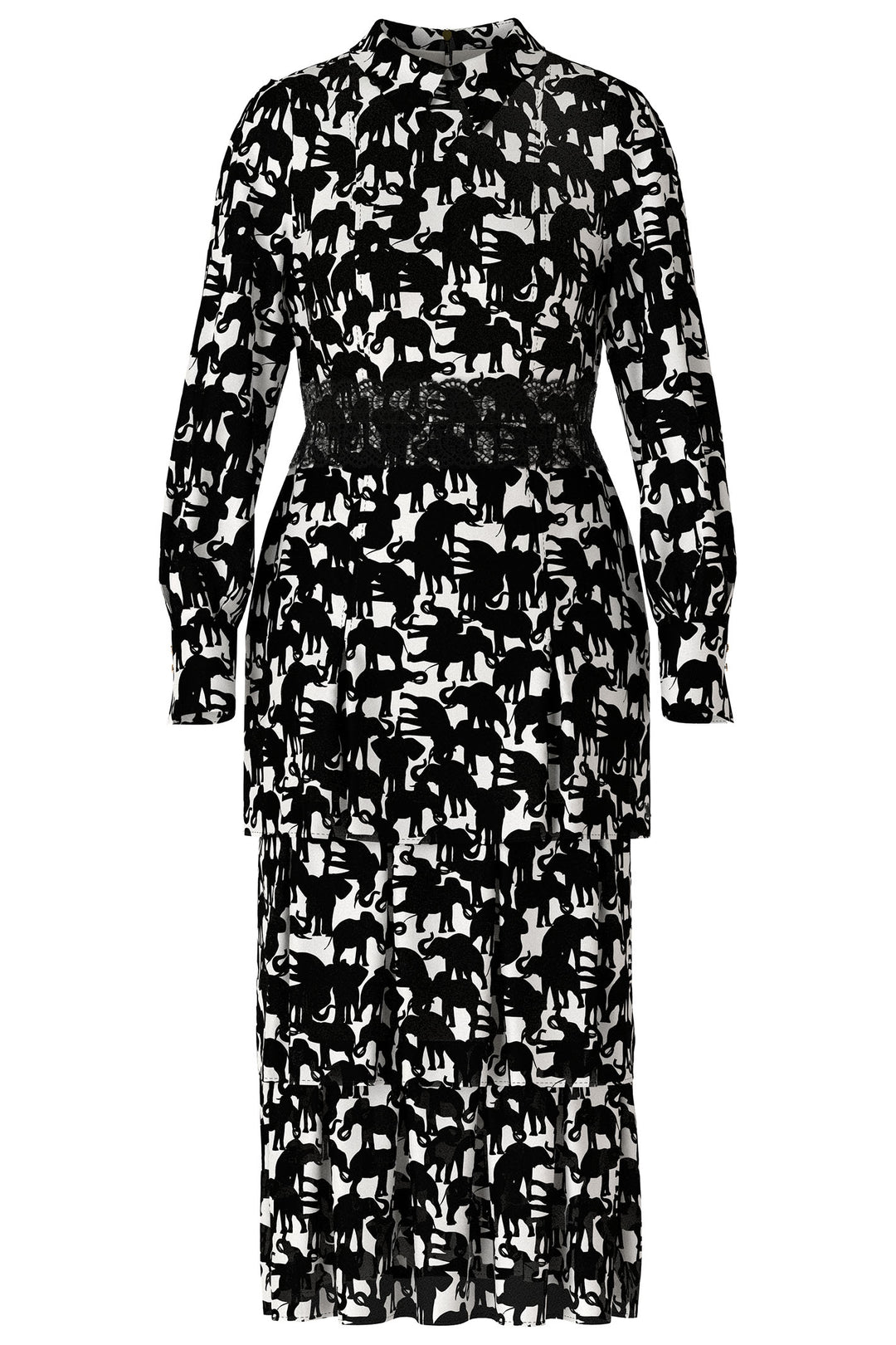 Marc Cain Collection WC 21.18 W12 910 Black White Elephant Print Dress - Olivia Grace Fashion