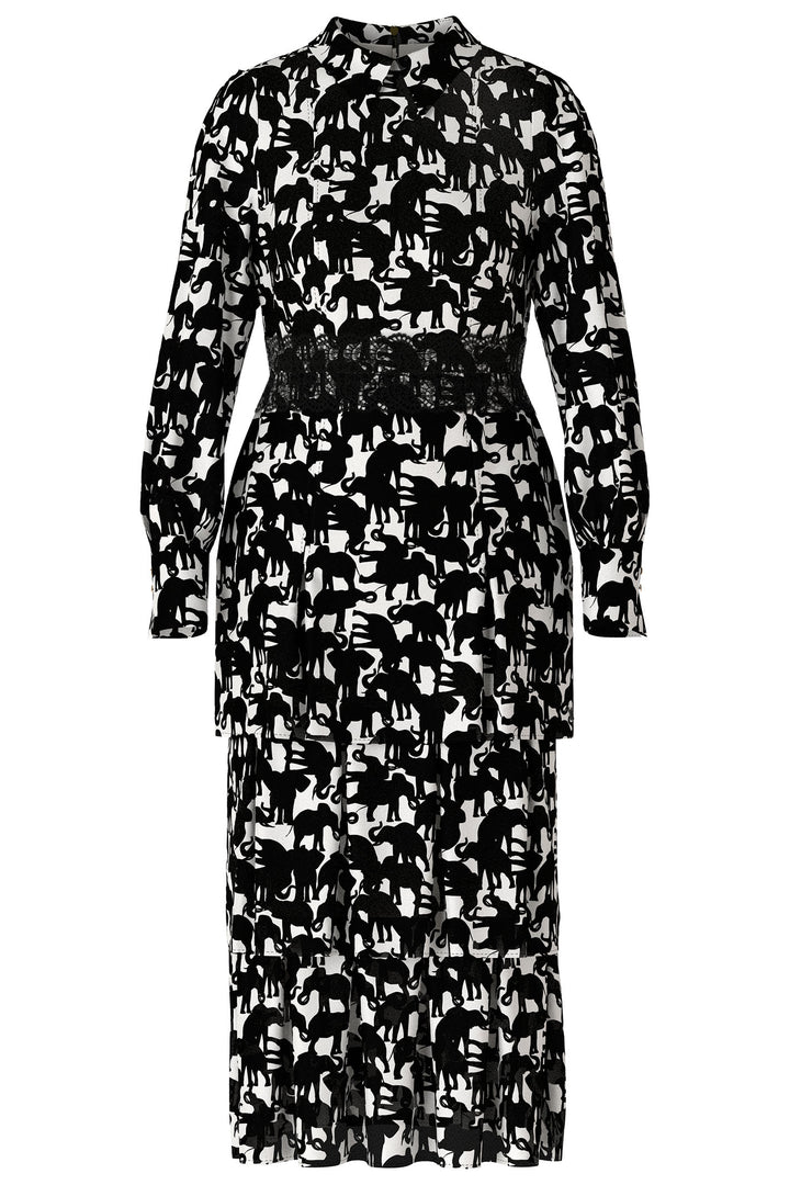 Marc Cain Collection WC 21.18 W12 910 Black White Elephant Print Dress - Olivia Grace Fashion