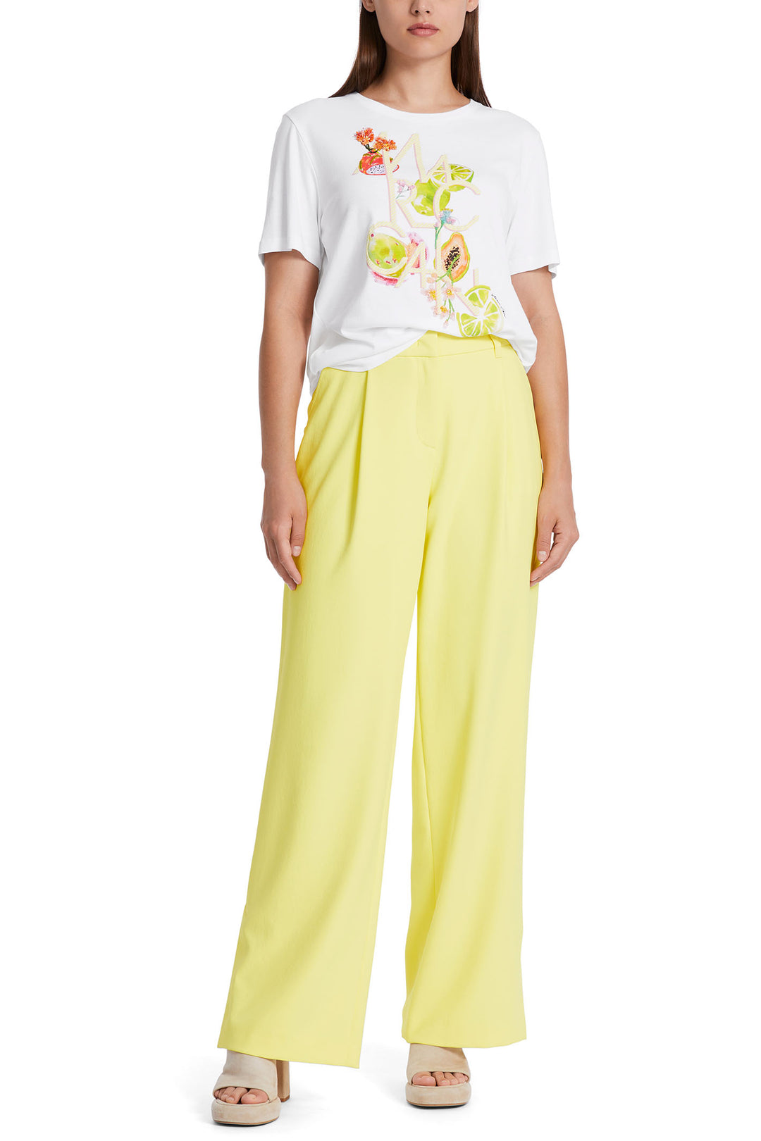 Marc Cain Collection WC 48.11 J40 White Lime Print T-Shirt - Olivia Grace Fashion