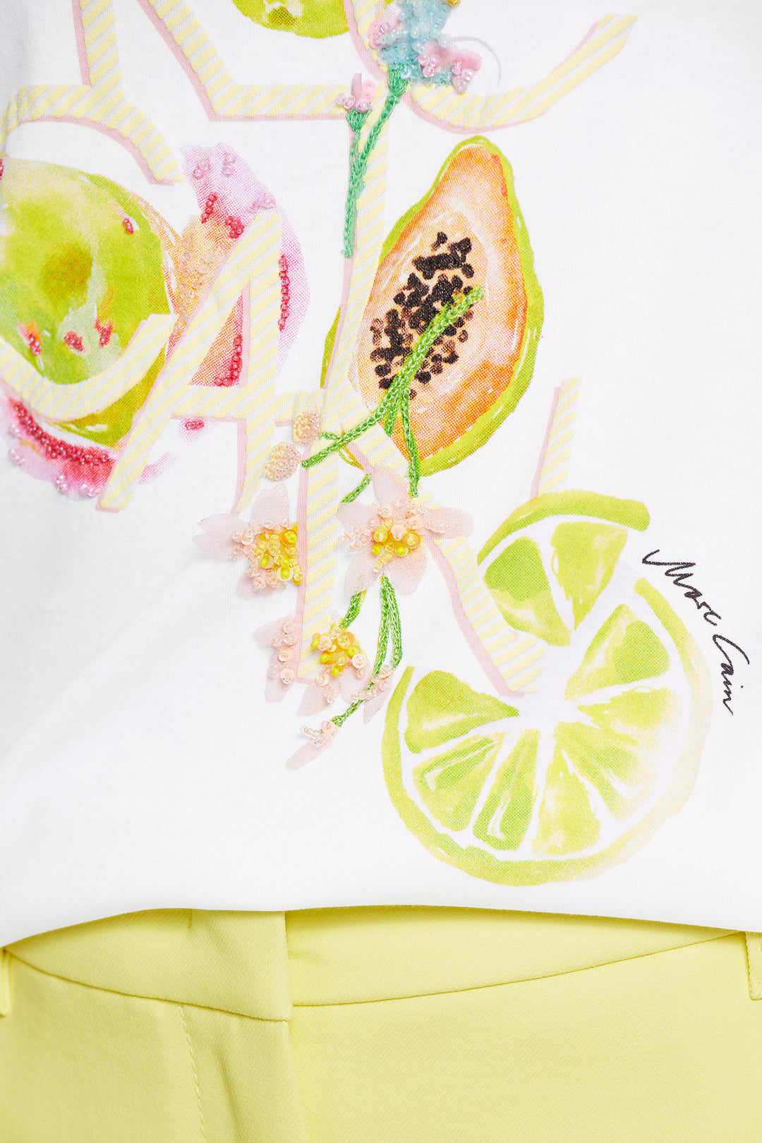 Marc Cain Collection WC 48.11 J40 White Lime Print T-Shirt - Olivia Grace Fashion