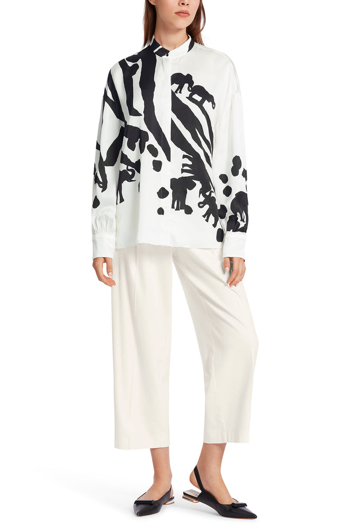 Marc Cain Collection WC 51.01 W14 190 White Black Elephant Print Blouse - Olivia Grace Fashion