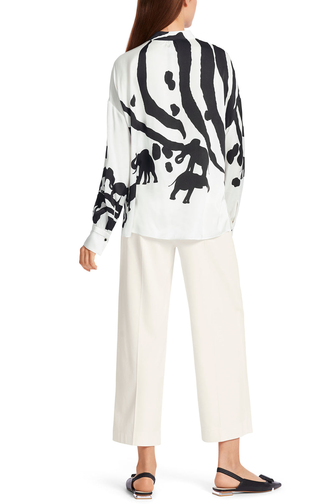 Marc Cain Collection WC 51.01 W14 190 White Black Elephant Print Blouse - Olivia Grace Fashion