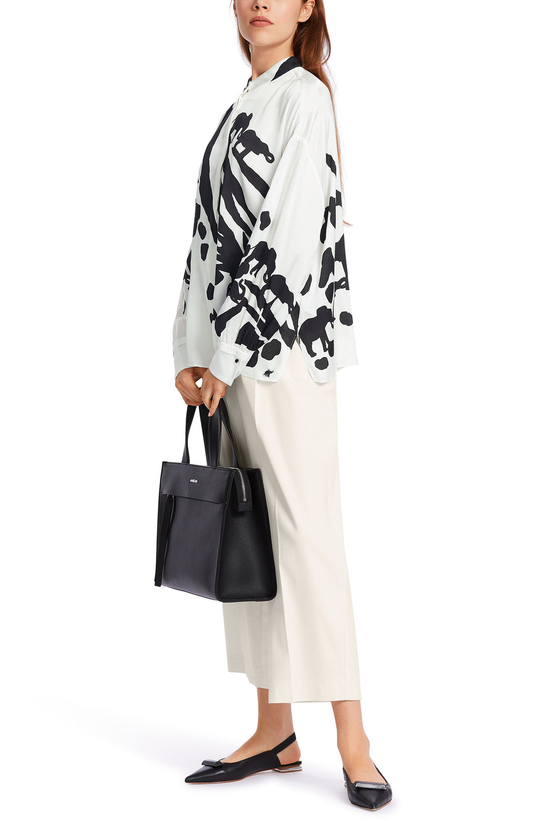 Marc Cain Collection WC 51.01 W14 190 White Black Elephant Print Blouse - Olivia Grace Fashion