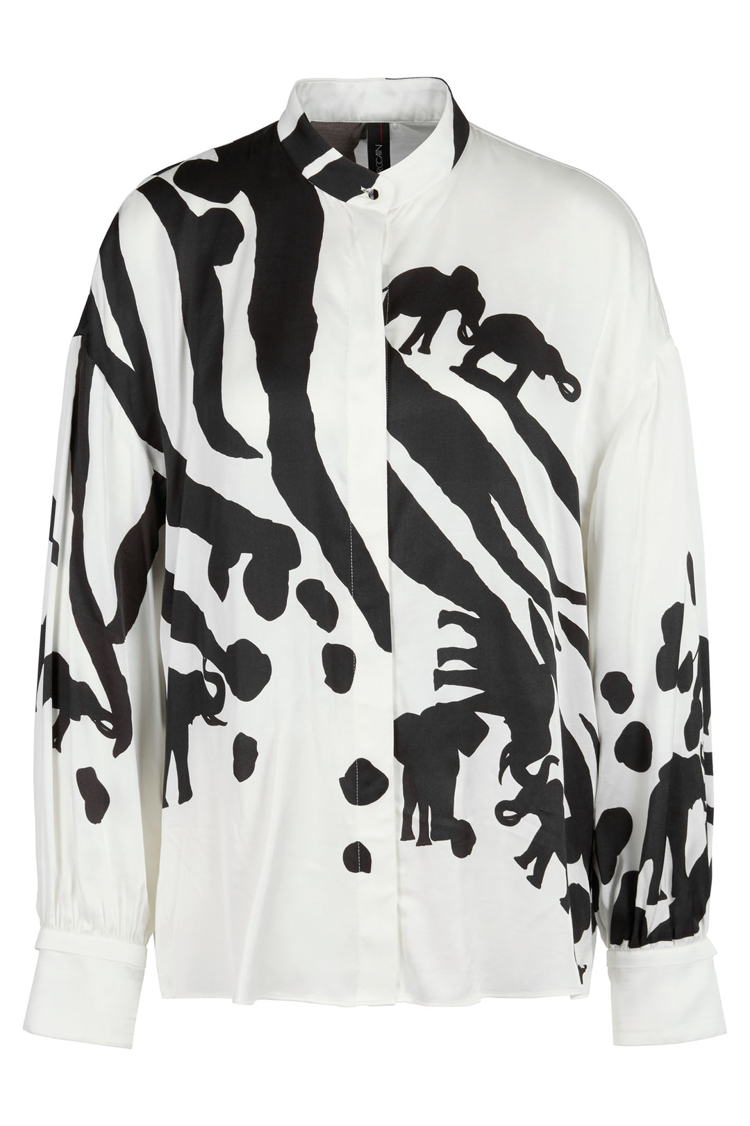 Marc Cain Collection WC 51.01 W14 190 White Black Elephant Print Blouse - Olivia Grace Fashion