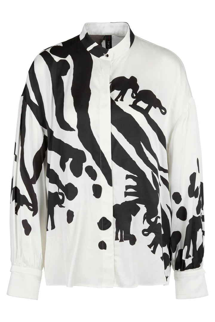 Marc Cain Collection WC 51.01 W14 190 White Black Elephant Print Blouse - Olivia Grace Fashion