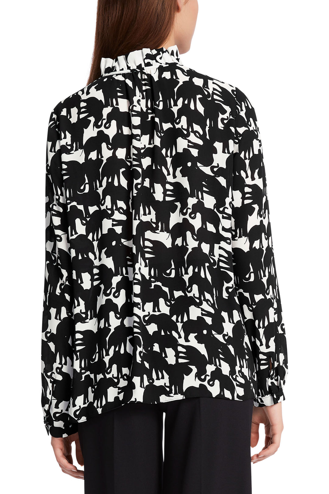 Marc Cain Collection WC 51.16 W13 910 Black White Elephant Print Blouse - Olivia Grace Fashion