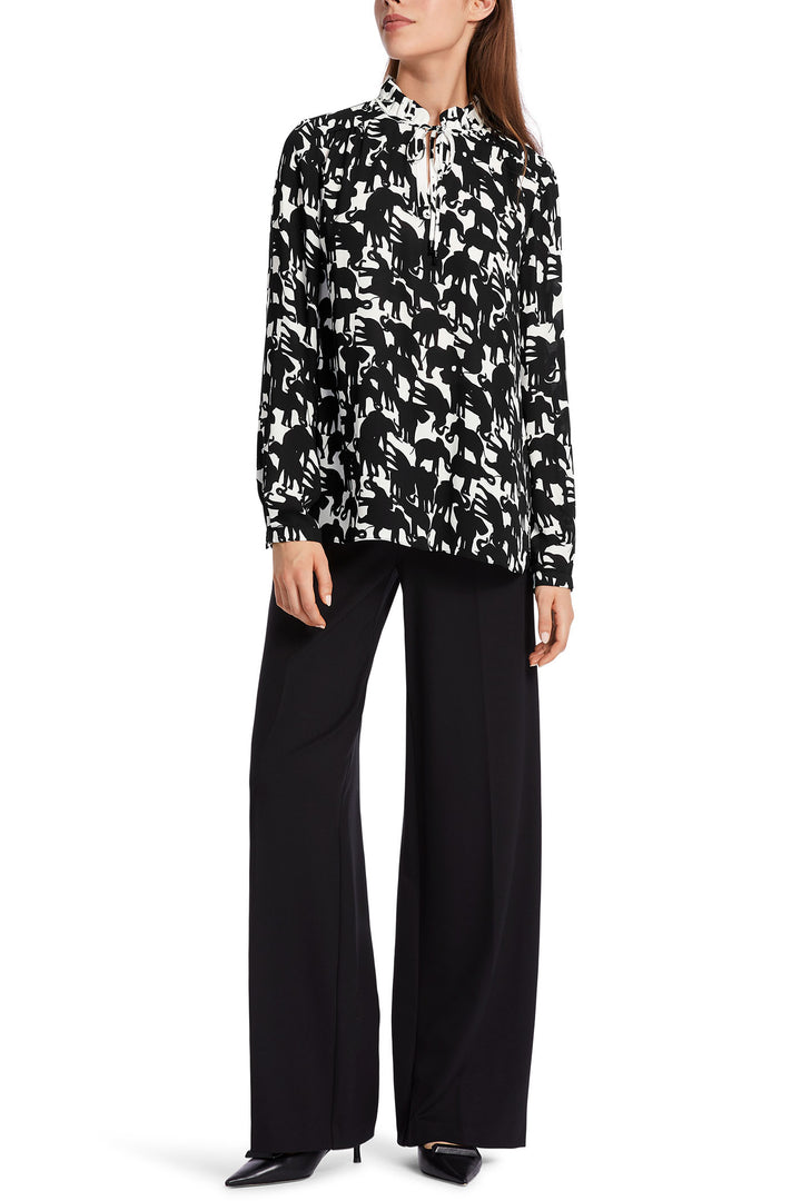 Marc Cain Collection WC 51.16 W13 910 Black White Elephant Print Blouse - Olivia Grace Fashion