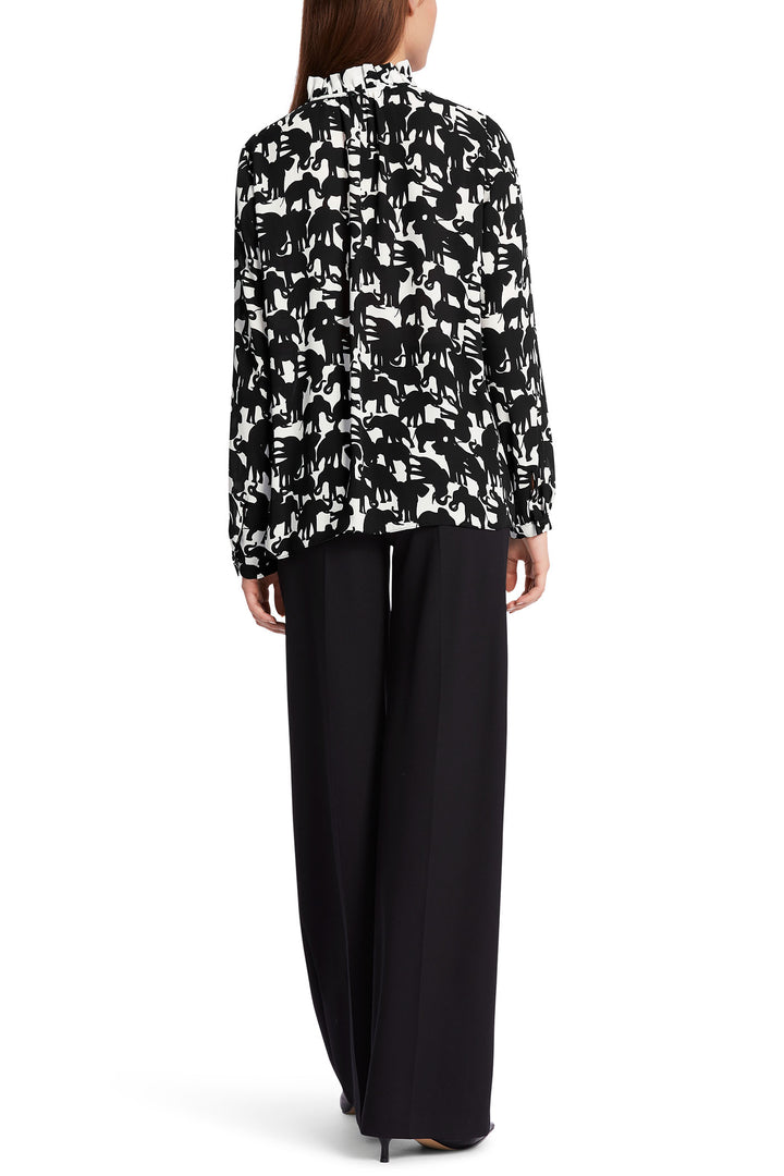 Marc Cain Collection WC 51.16 W13 910 Black White Elephant Print Blouse - Olivia Grace Fashion