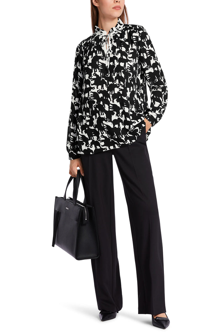 Marc Cain Collection WC 51.16 W13 910 Black White Elephant Print Blouse - Olivia Grace Fashion