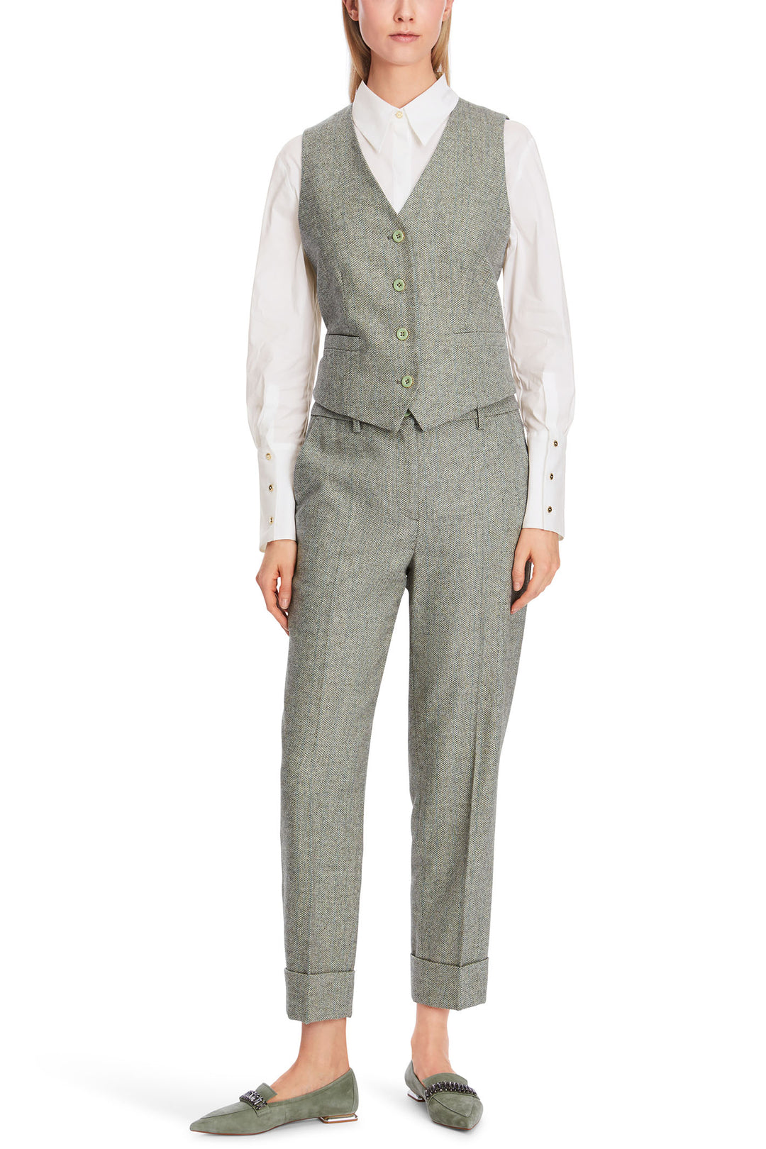 Marc Cain Collection XC 37.02 W27 Frozen Sage Waistcoat - Olivia Grace Fashion