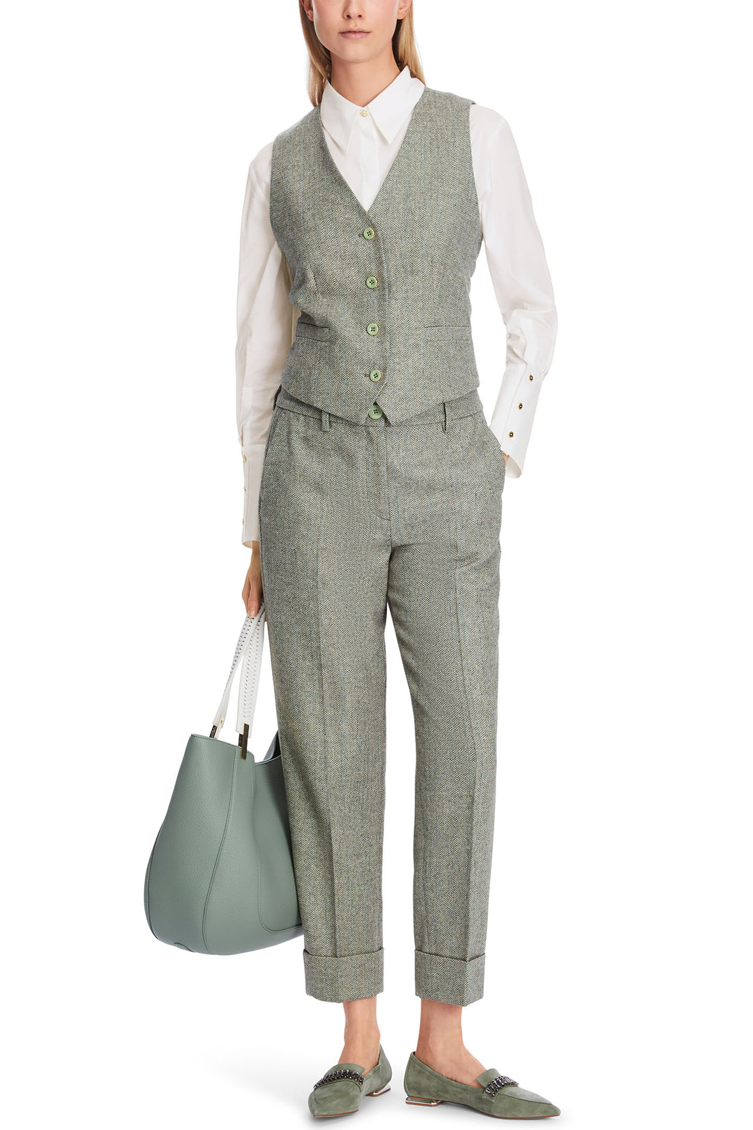 Marc Cain Collection XC 37.02 W27 Frozen Sage Waistcoat - Olivia Grace Fashion