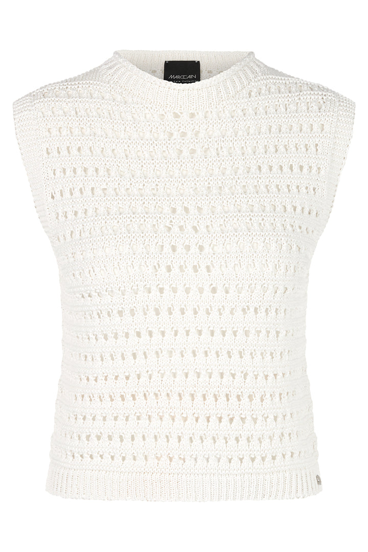 Marc Cain Collections Off White Organic Cotton Mesh Knit Top YC 61.04 M36 - Olivia Grace Fashion
