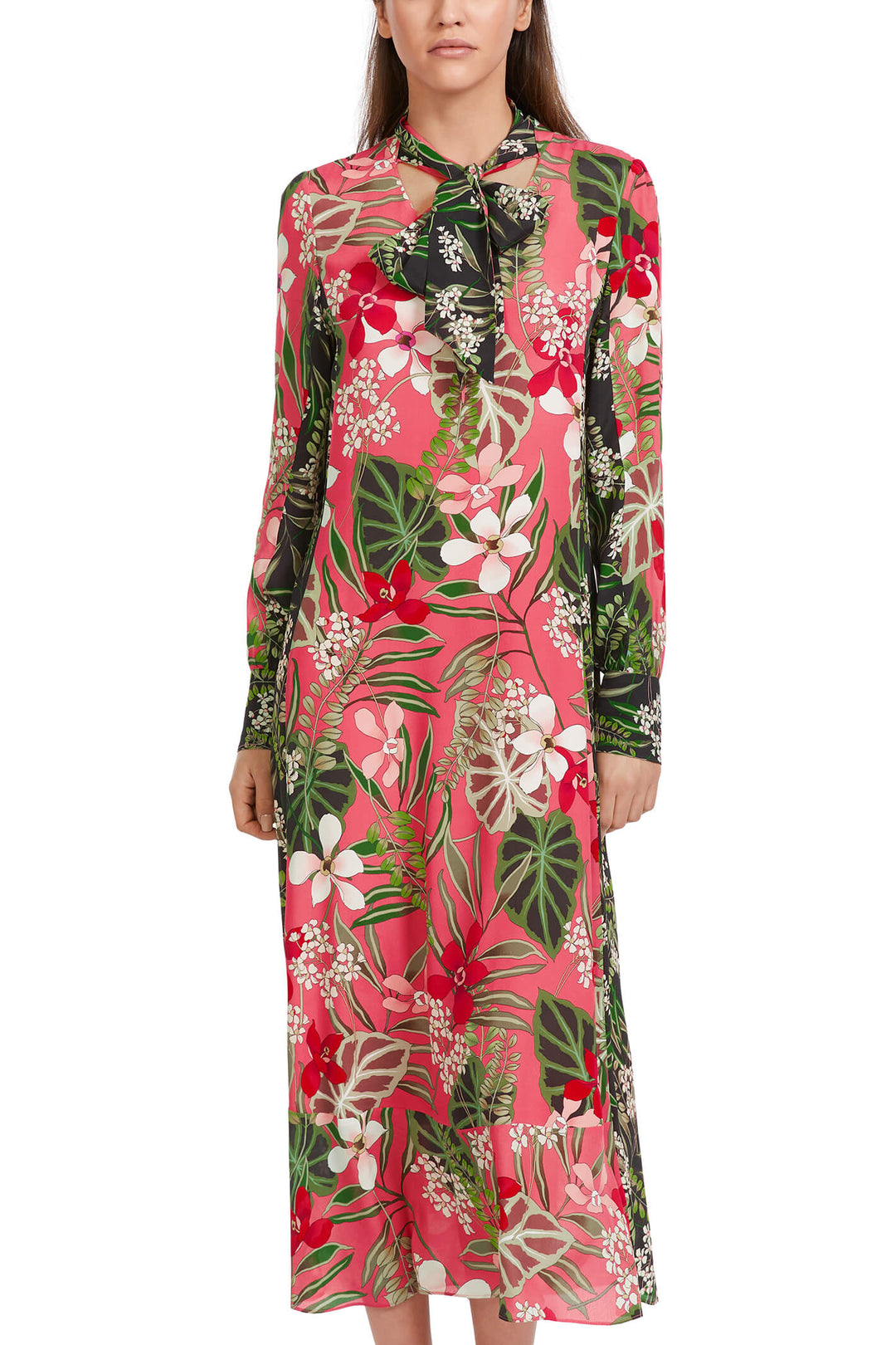 Marc Cain Collections VC 21.51 W61 222 Deep Coral Neck Tie Midaxi Dress - Olivia Grace Fashion