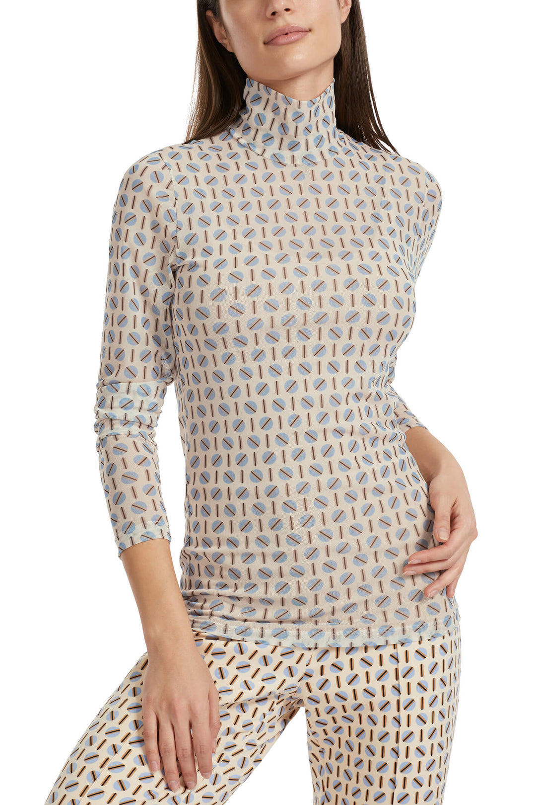 Marc Cain Collections VC 48.12 J07 132 Dark Cream Print Rollneck Top - Olivia Grace Fashion