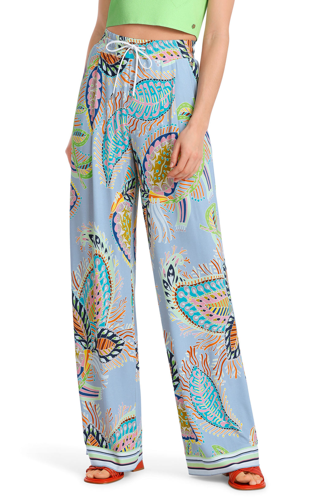 Marc Cain Collections WC 81.39 J46 321 Deep Summer Sky Print Trousers - Olivia Grace Fashion