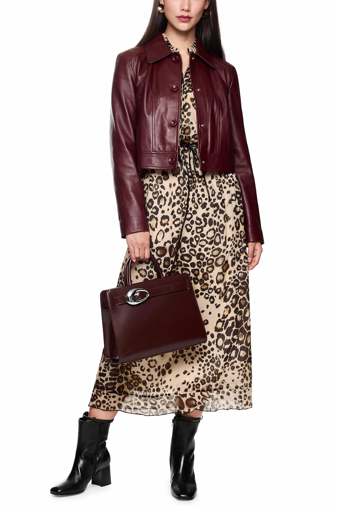 Marc Cain Collections ZC 21.08 W27 Soft Cappuccino Leopard Print Dress - Olivia Grace Fashion