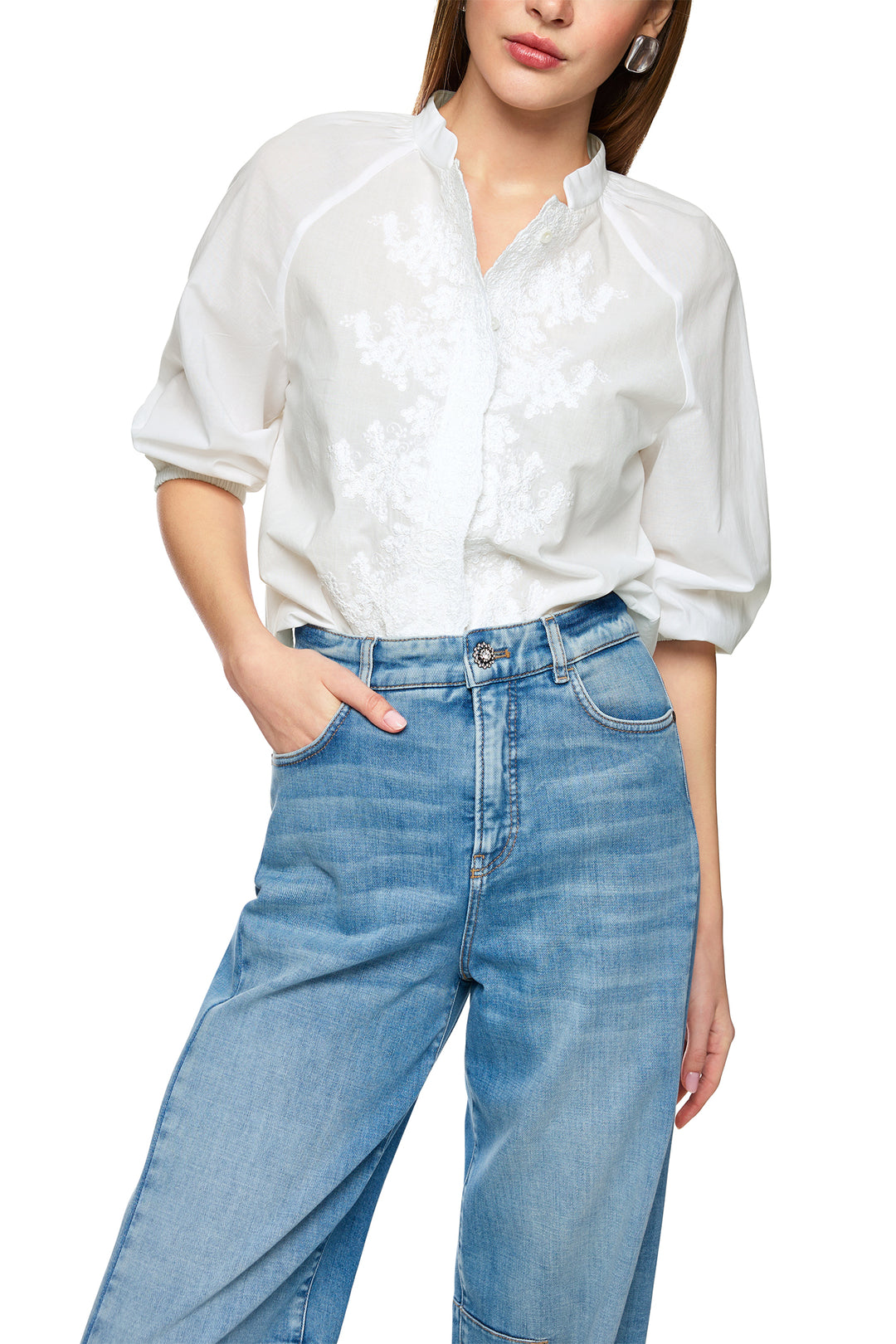 Marc Cain Collections ZC 51.19 W53 White Embroidered Blouse - Olivia Grace Fashion