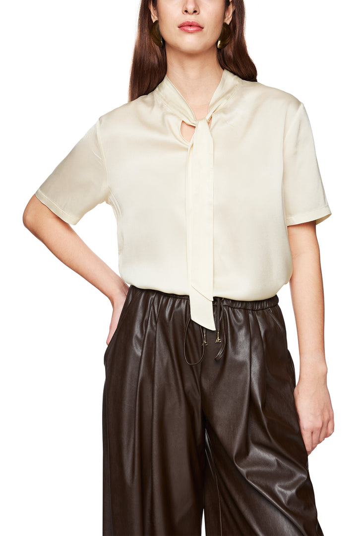 Marc Cain Collections ZC 55.01 J15 Bright Ecru Silk Short Sleeve Blouse 112 - Olivia Grace Fashion