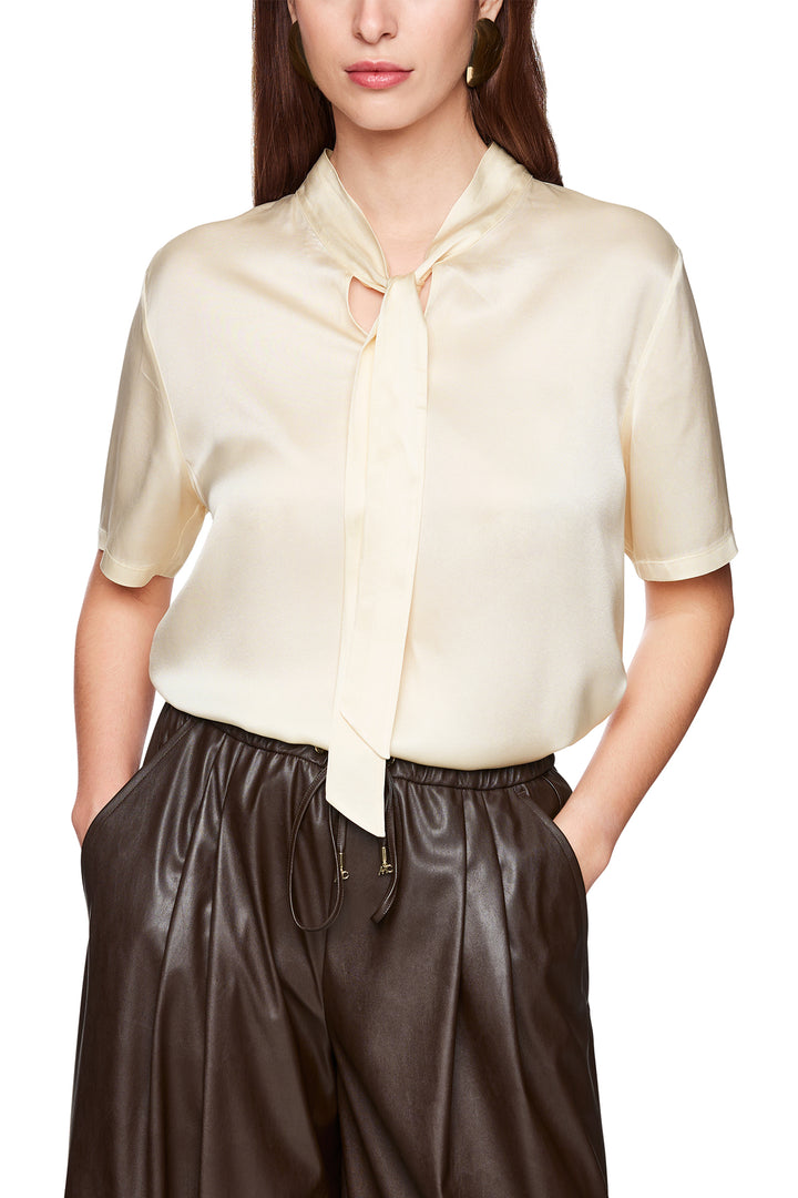 Marc Cain Collections ZC 55.01 J15 Bright Ecru Silk Short Sleeve Blouse 112 - Olivia Grace Fashion