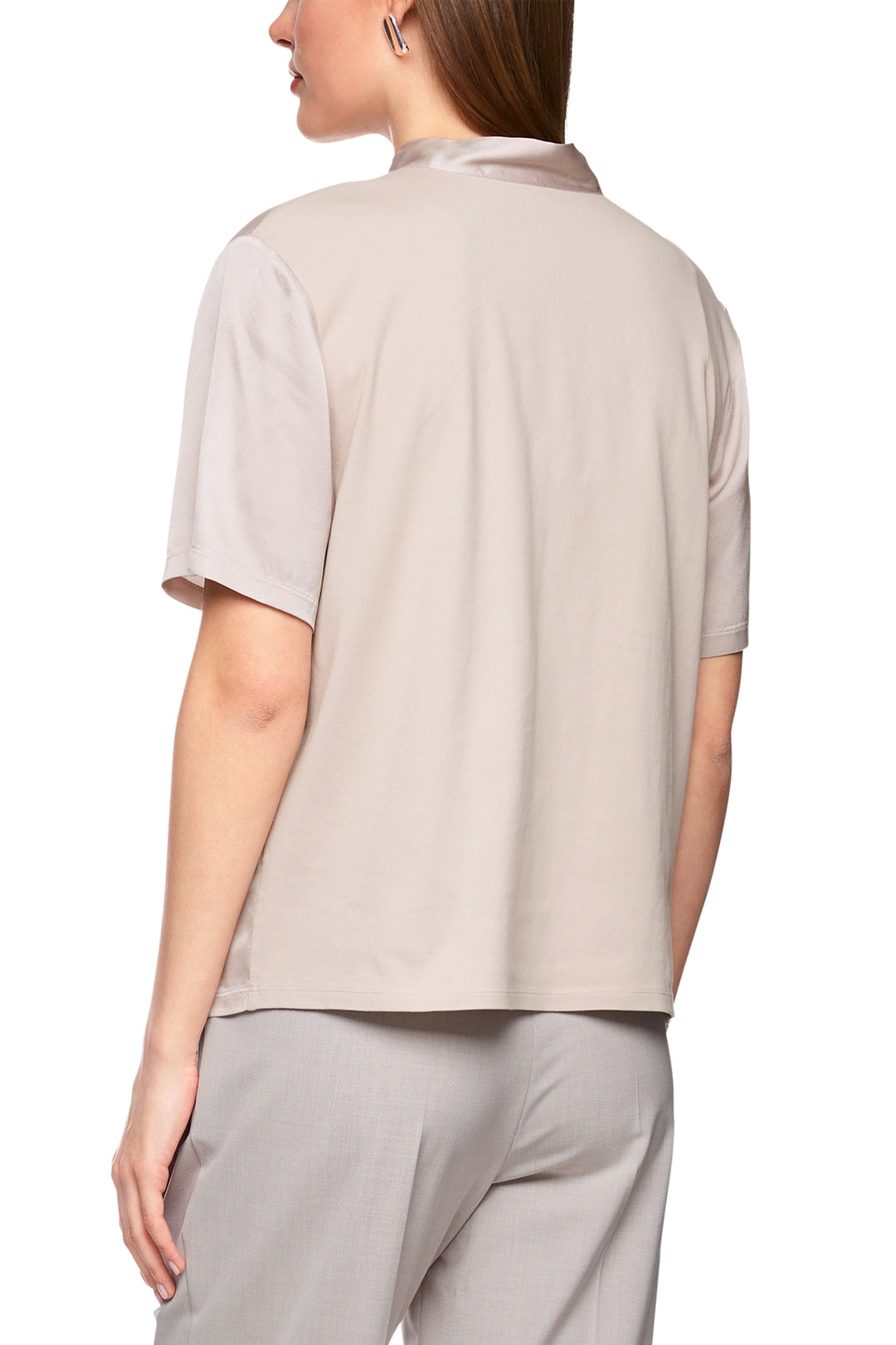 Marc Cain Collections ZC 55.01 J15 Light Desert Taupe Silk Short Sleeve Blouse 702 - Olivia Grace Fashion