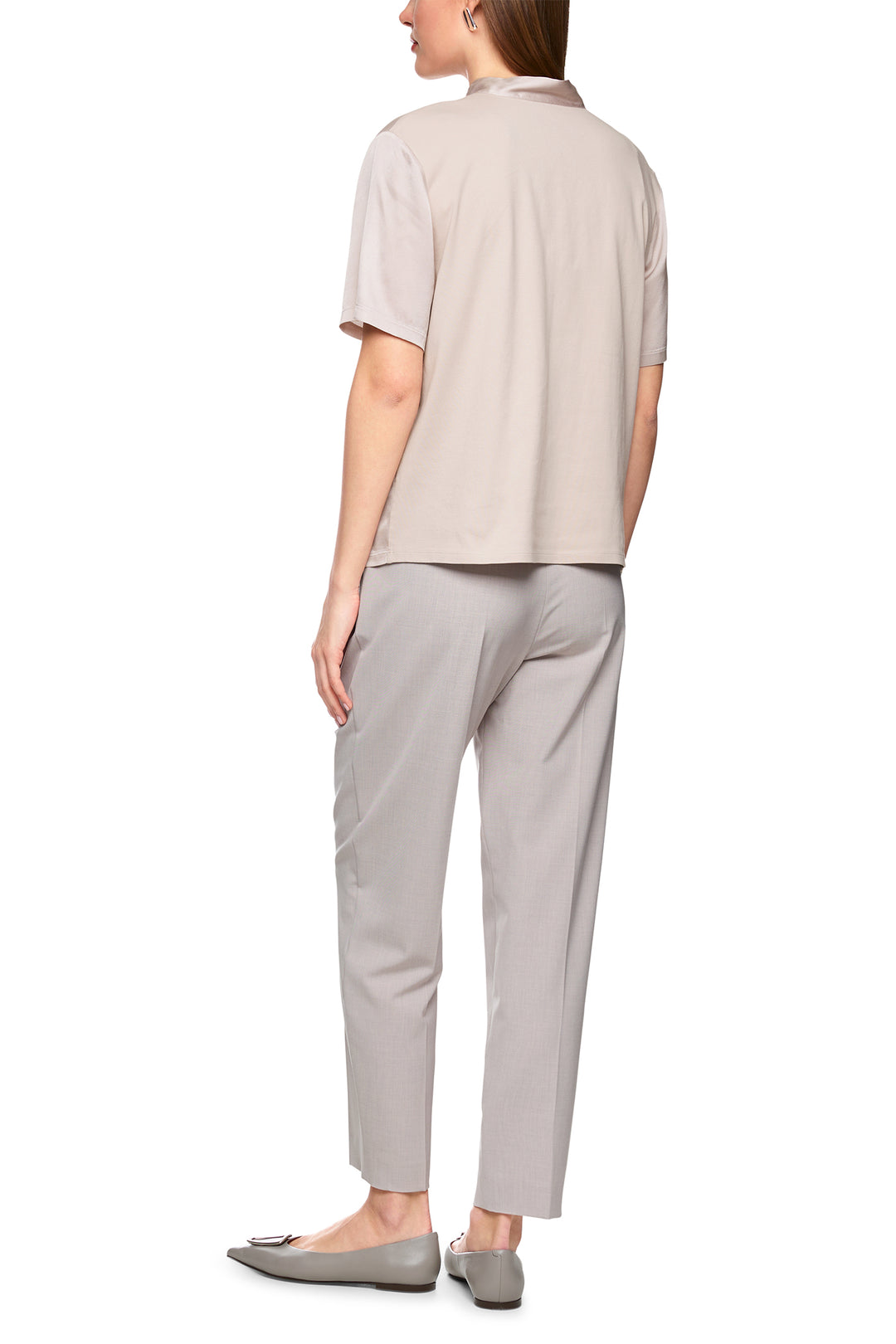 Marc Cain Collections ZC 55.01 J15 Light Desert Taupe Silk Short Sleeve Blouse 702 - Olivia Grace Fashion