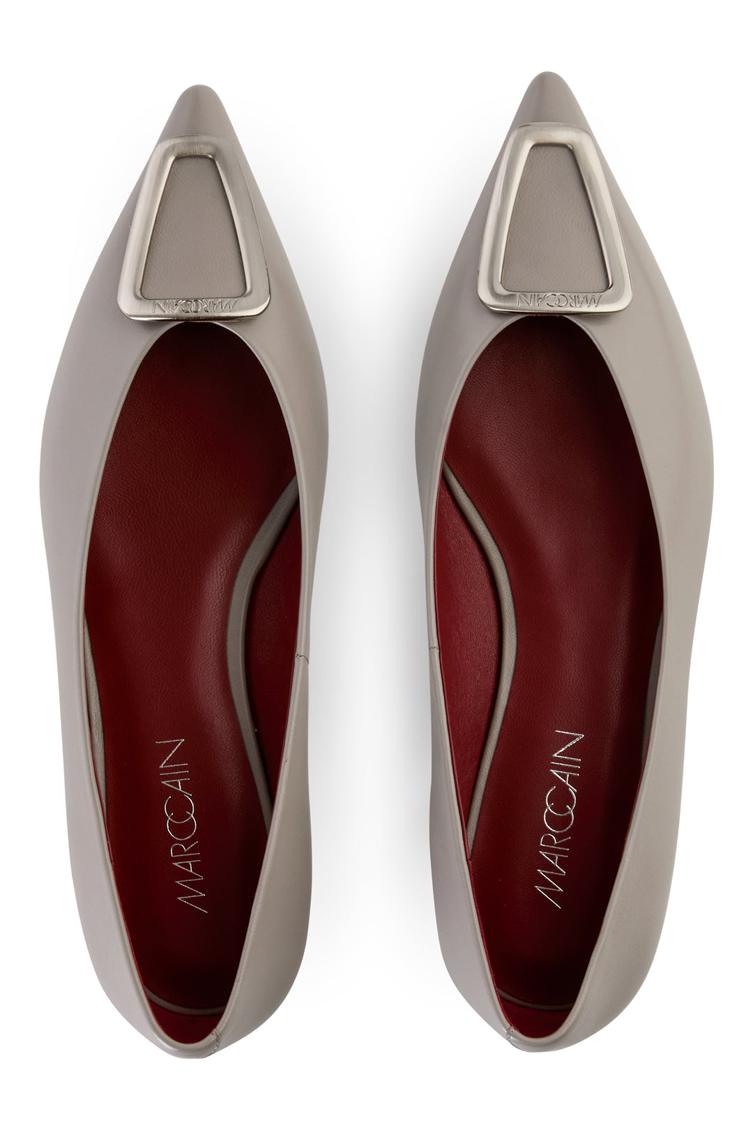 Marc Cain Collections ZC SF.03 L13 Cool Grey Leather Pointed Ballerina Shoes - Olivia Grace Fashion