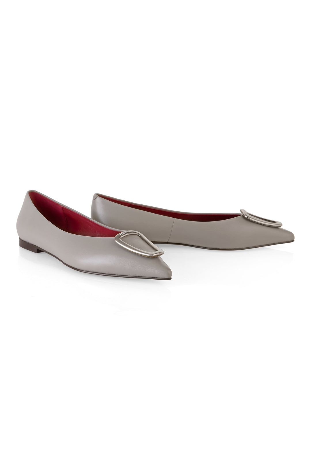 Marc Cain Collections ZC SF.03 L13 Cool Grey Leather Pointed Ballerina Shoes - Olivia Grace Fashion