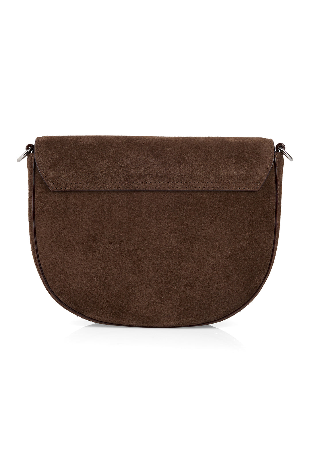 Brown suede handbag on a white background