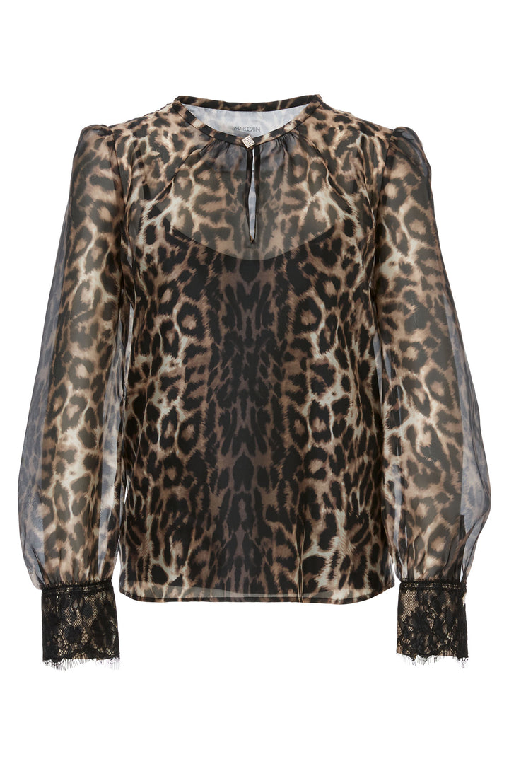 Marc Cain Glam Blouse Shiny Sand Brown Leopard Print XG 51.10 W17 625 - Olivia Grace Fashion