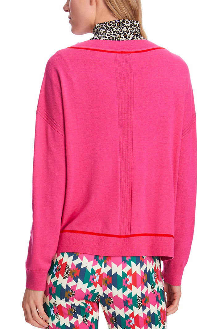 Marc Cain Sports V-Neck Jumper Dragon Fruit Pink XS 41.24 M80 244 - Olivia Grace Fashion