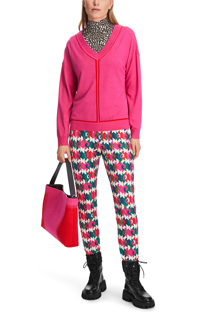 Marc Cain Sports V-Neck Jumper Dragon Fruit Pink XS 41.24 M80 244 - Olivia Grace Fashion