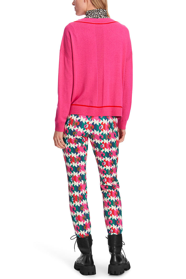 Marc Cain Sports V-Neck Jumper Dragon Fruit Pink XS 41.24 M80 244 - Olivia Grace Fashion