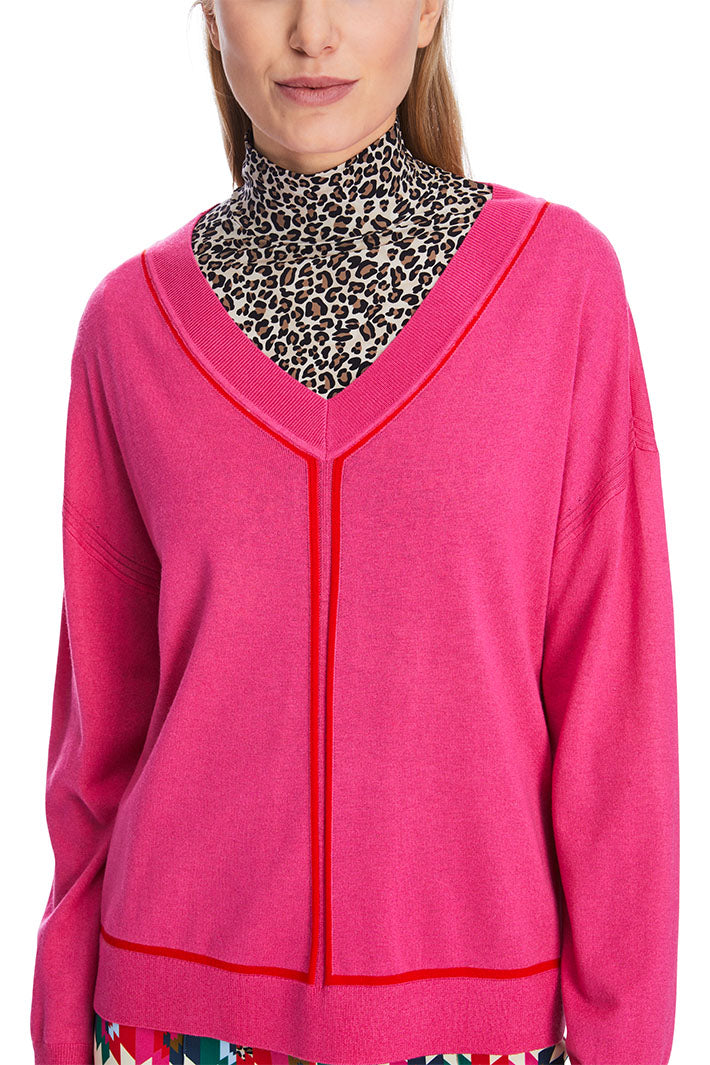 Marc Cain Sports V-Neck Jumper Dragon Fruit Pink XS 41.24 M80 244 - Olivia Grace Fashion