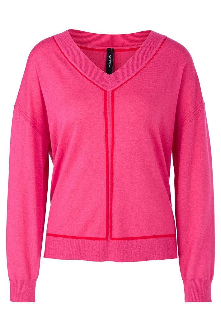 Marc Cain Sports V-Neck Jumper Dragon Fruit Pink XS 41.24 M80 244 - Olivia Grace Fashion