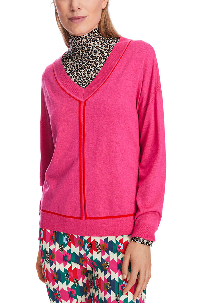 Marc Cain Sports V-Neck Jumper Dragon Fruit Pink XS 41.24 M80 244 - Olivia Grace Fashion