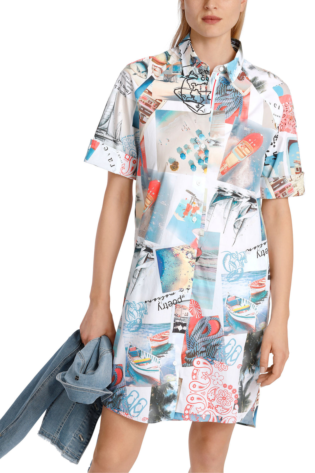Marc Cain Sports WS 21.34 W82 238 White Holiday Print Shirt Dress - Olivia Grace Fashion