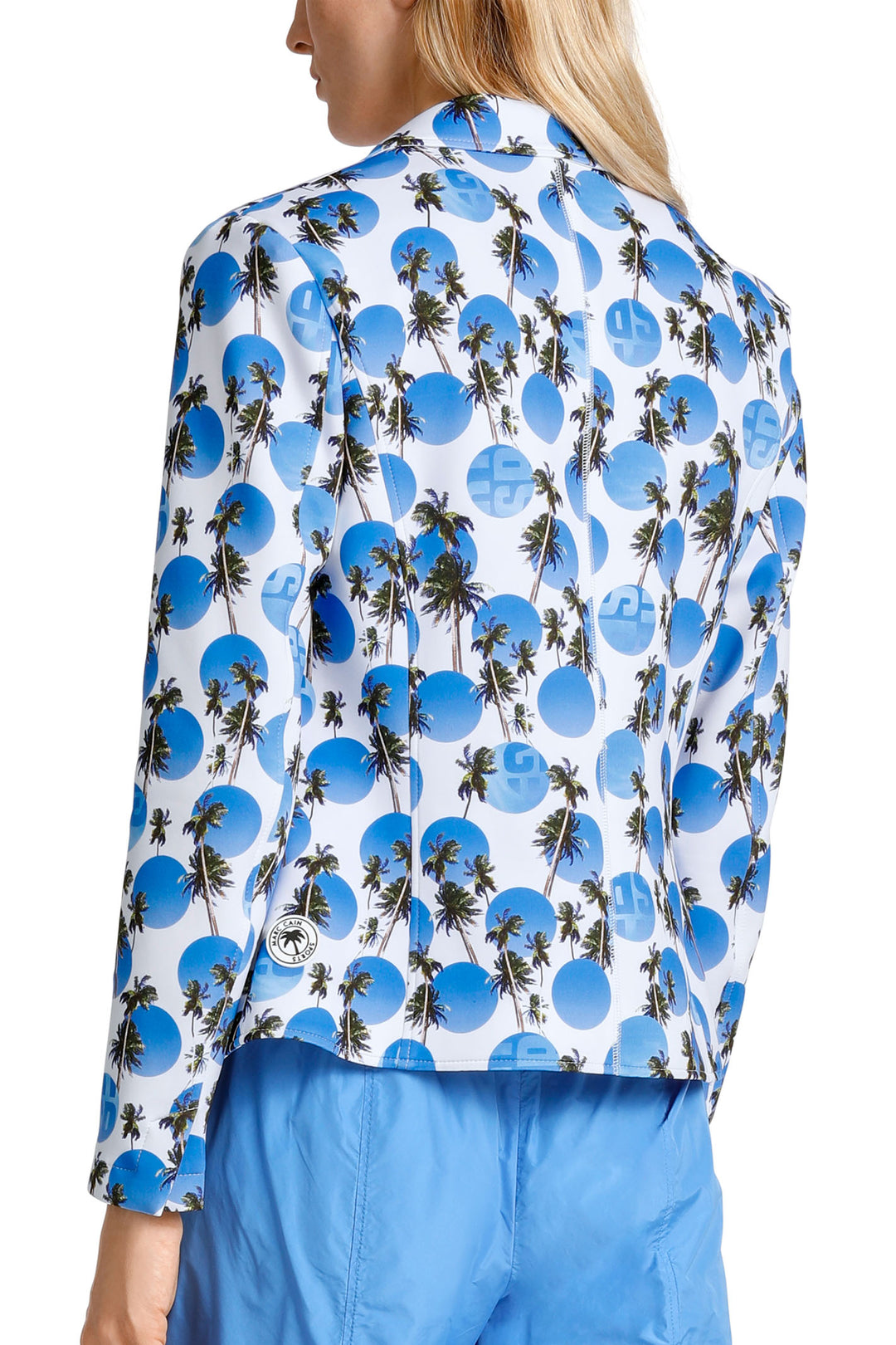 Marc Cain Sports WS 34.08 J77 363 Bright Azure Blue Palm Print Jacket - Olivia Grace Fashion