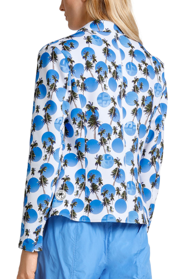 Marc Cain Sports WS 34.08 J77 363 Bright Azure Blue Palm Print Jacket - Olivia Grace Fashion