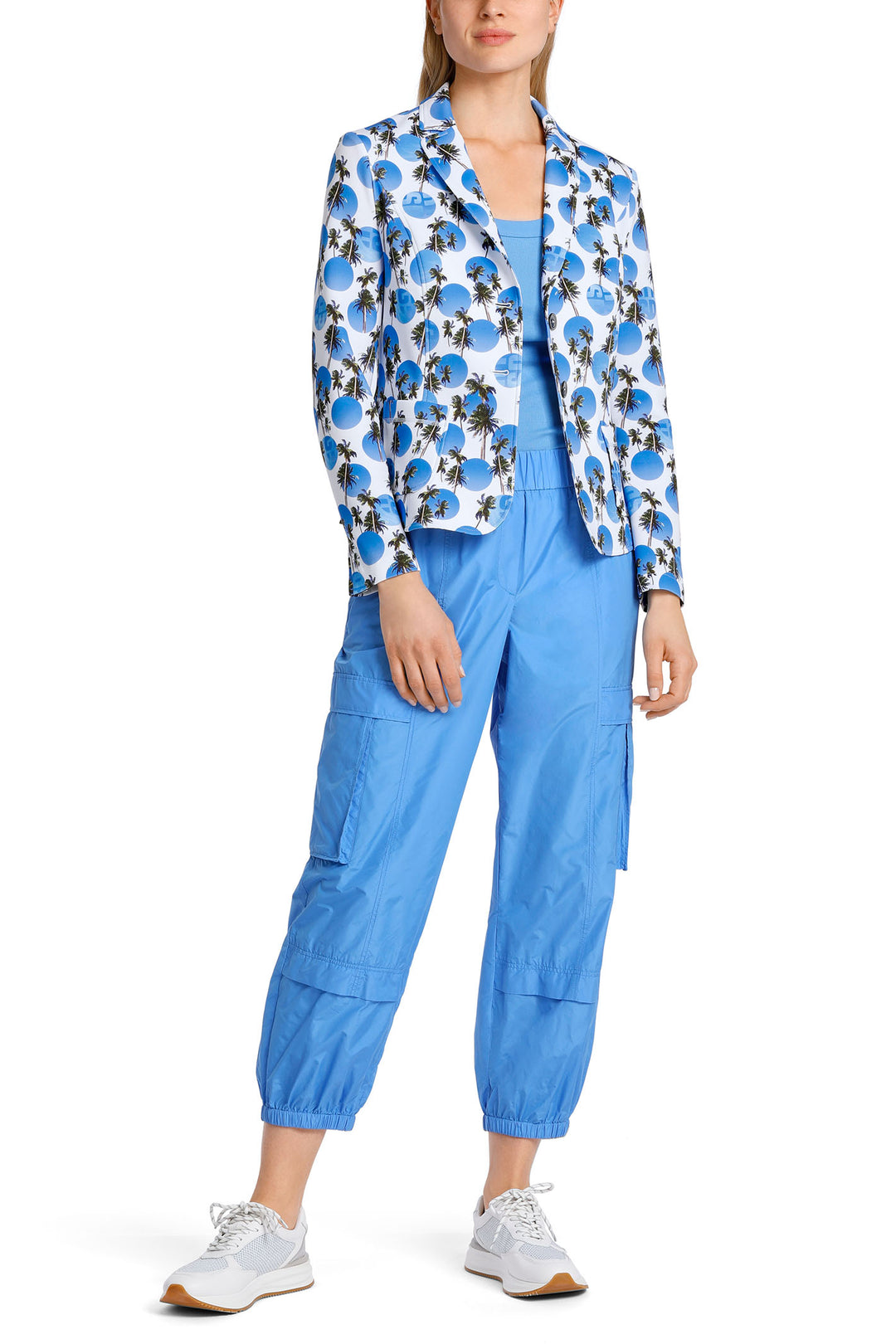 Marc Cain Sports WS 34.08 J77 363 Bright Azure Blue Palm Print Jacket - Olivia Grace Fashion
