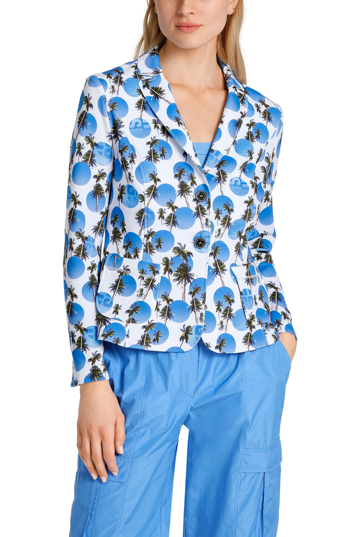 Marc Cain Sports WS 34.08 J77 363 Bright Azure Blue Palm Print Jacket - Olivia Grace Fashion